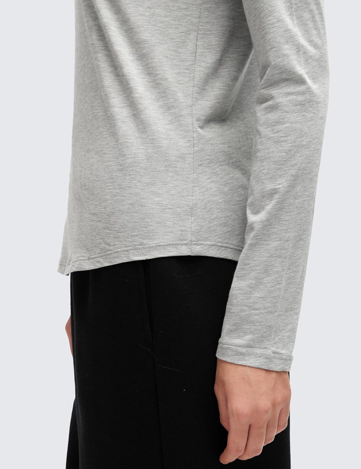 imageCRZ YOGA Pima Cotton Crewneck Long Sleeve Shirts for Women Workout Athletic Yoga Casual Tops Soft Plain TShirtHeathered Medium Grey