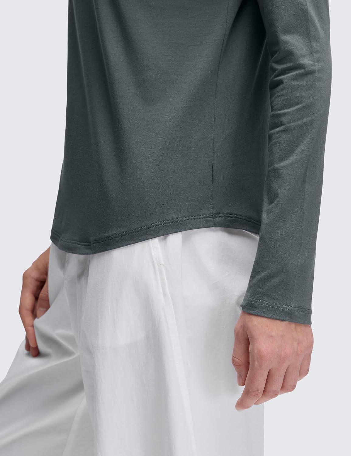 imageCRZ YOGA Pima Cotton Crewneck Long Sleeve Shirts for Women Workout Athletic Yoga Casual Tops Soft Plain TShirtLava Smoke Grey