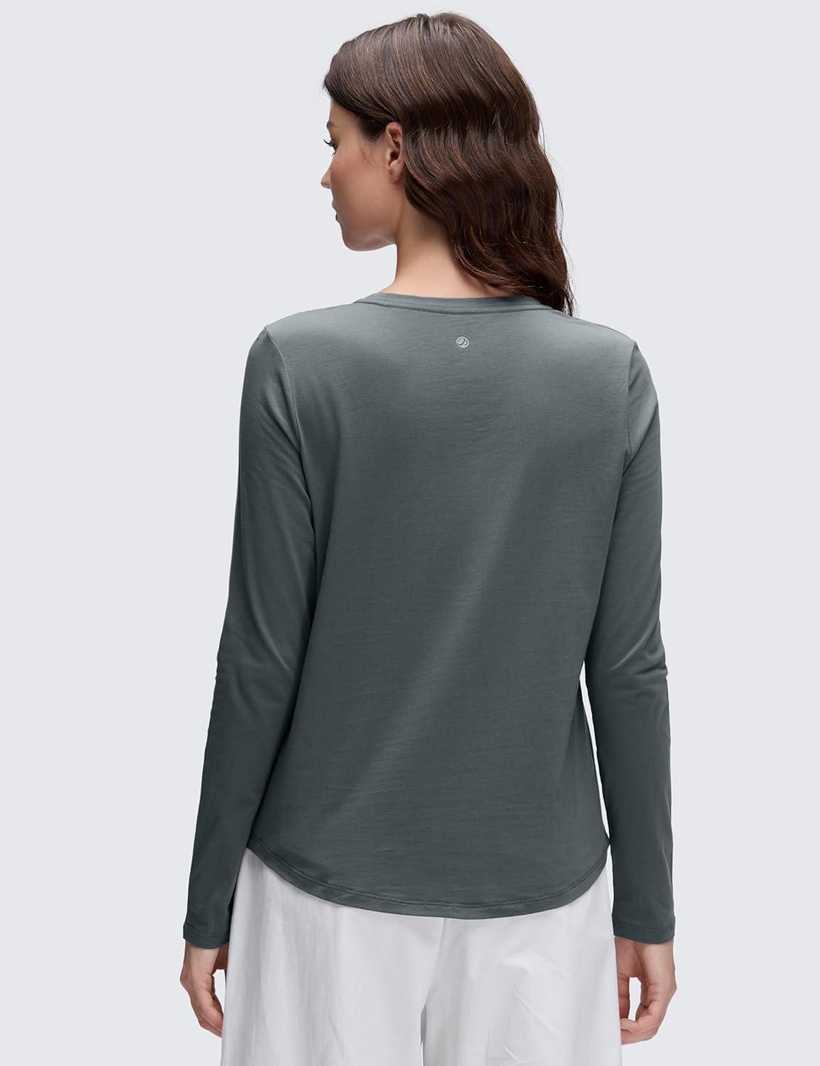 imageCRZ YOGA Pima Cotton Crewneck Long Sleeve Shirts for Women Workout Athletic Yoga Casual Tops Soft Plain TShirtLava Smoke Grey