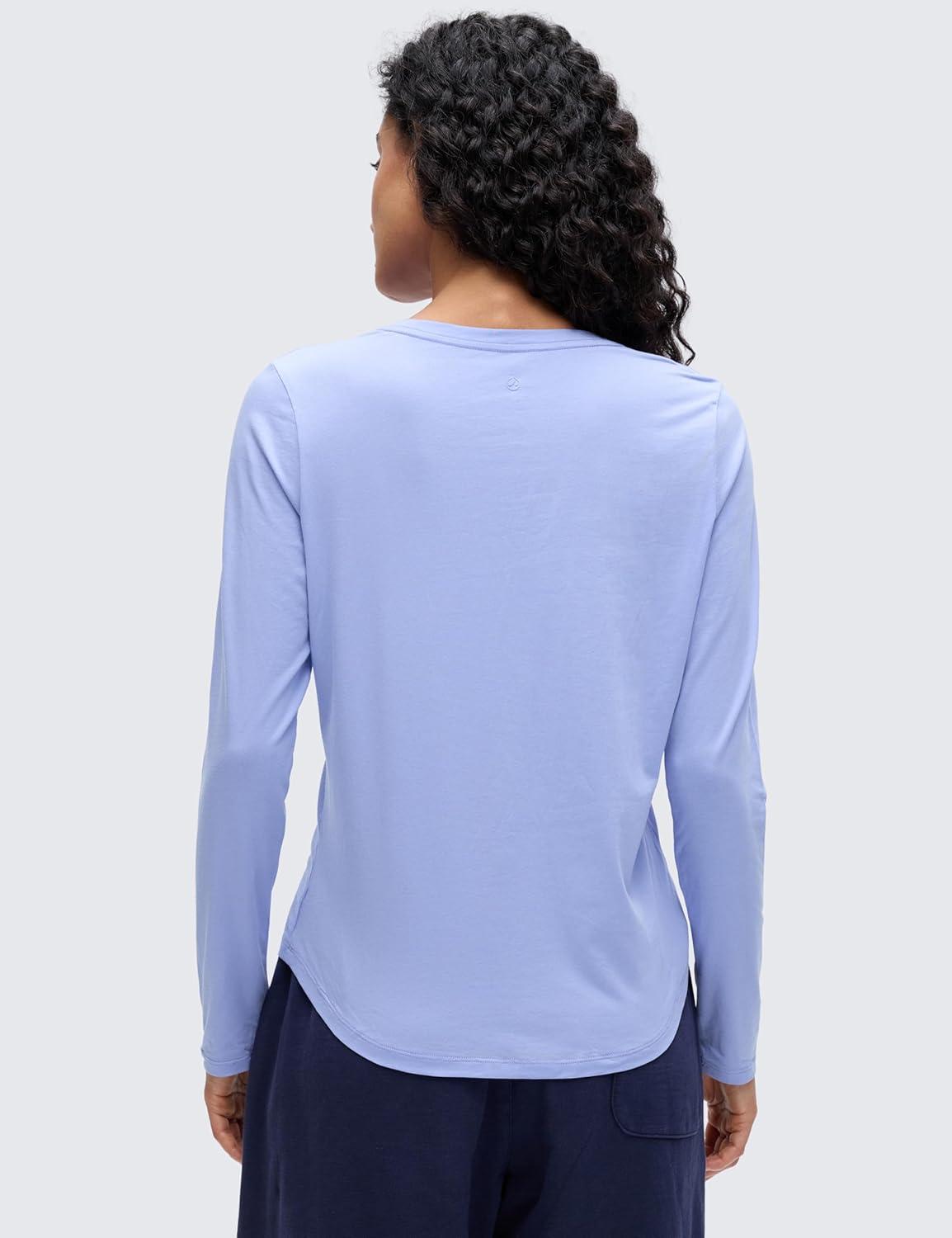 imageCRZ YOGA Pima Cotton Crewneck Long Sleeve Shirts for Women Workout Athletic Yoga Casual Tops Soft Plain TShirtPeriwinkle Purple