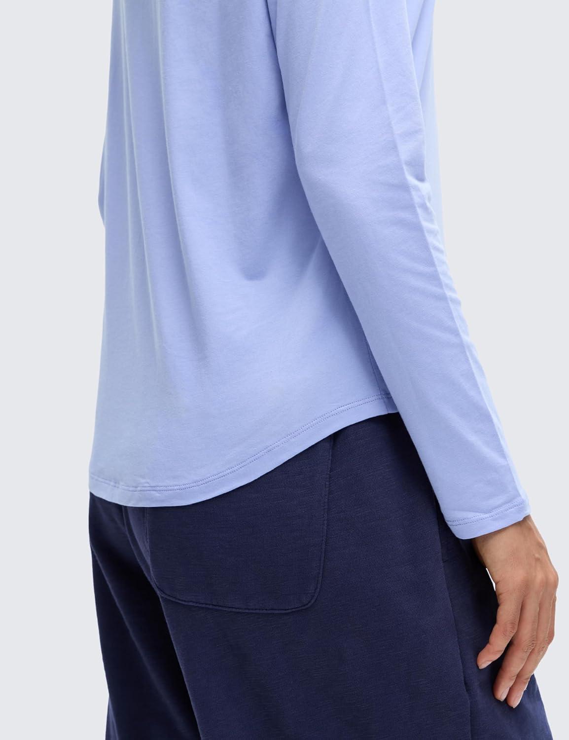 imageCRZ YOGA Pima Cotton Crewneck Long Sleeve Shirts for Women Workout Athletic Yoga Casual Tops Soft Plain TShirtPeriwinkle Purple