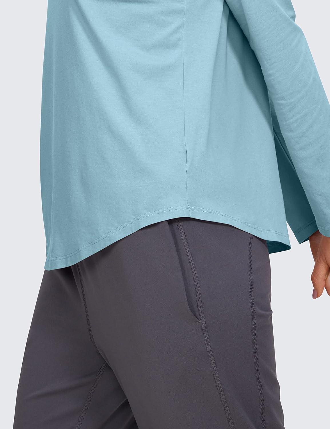 imageCRZ YOGA Pima Cotton Crewneck Long Sleeve Shirts for Women Workout Athletic Yoga Casual Tops Soft Plain TShirtPure Blue