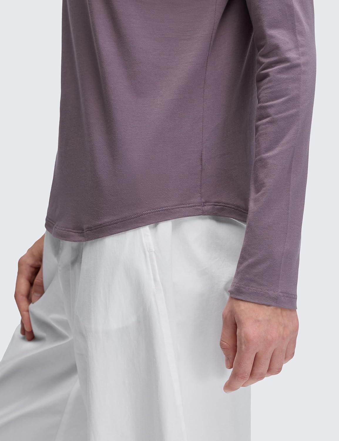 imageCRZ YOGA Pima Cotton Crewneck Long Sleeve Shirts for Women Workout Athletic Yoga Casual Tops Soft Plain TShirtPurple Gray