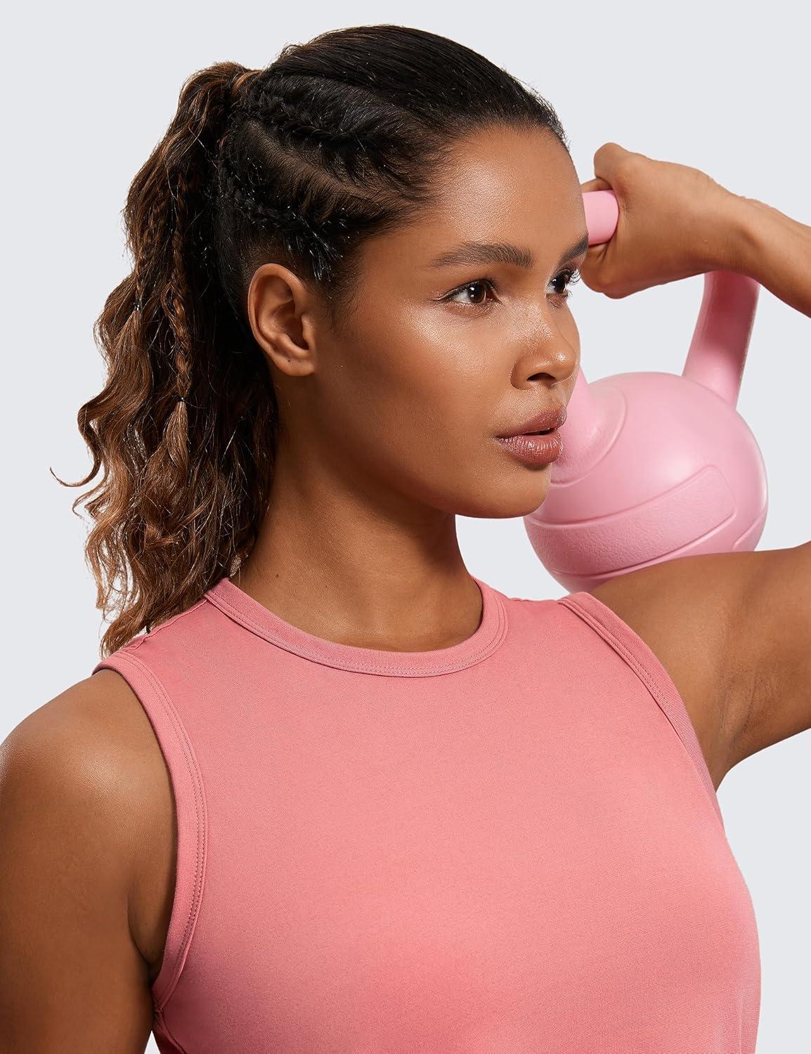 imageCRZ YOGA Pima Cotton High Neck Cropped Tank Tops for Women Soft Crop Workout Athletic Yoga Basic Sleeveless ShirtsBriar Rose