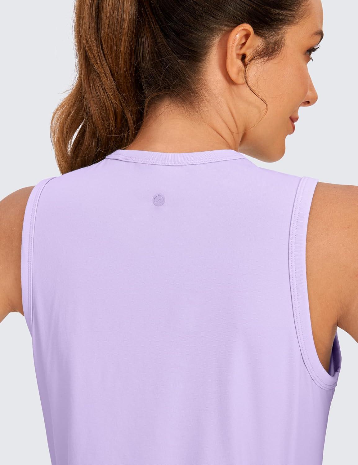 imageCRZ YOGA Pima Cotton High Neck Cropped Tank Tops for Women Soft Crop Workout Athletic Yoga Basic Sleeveless ShirtsElfin Purple