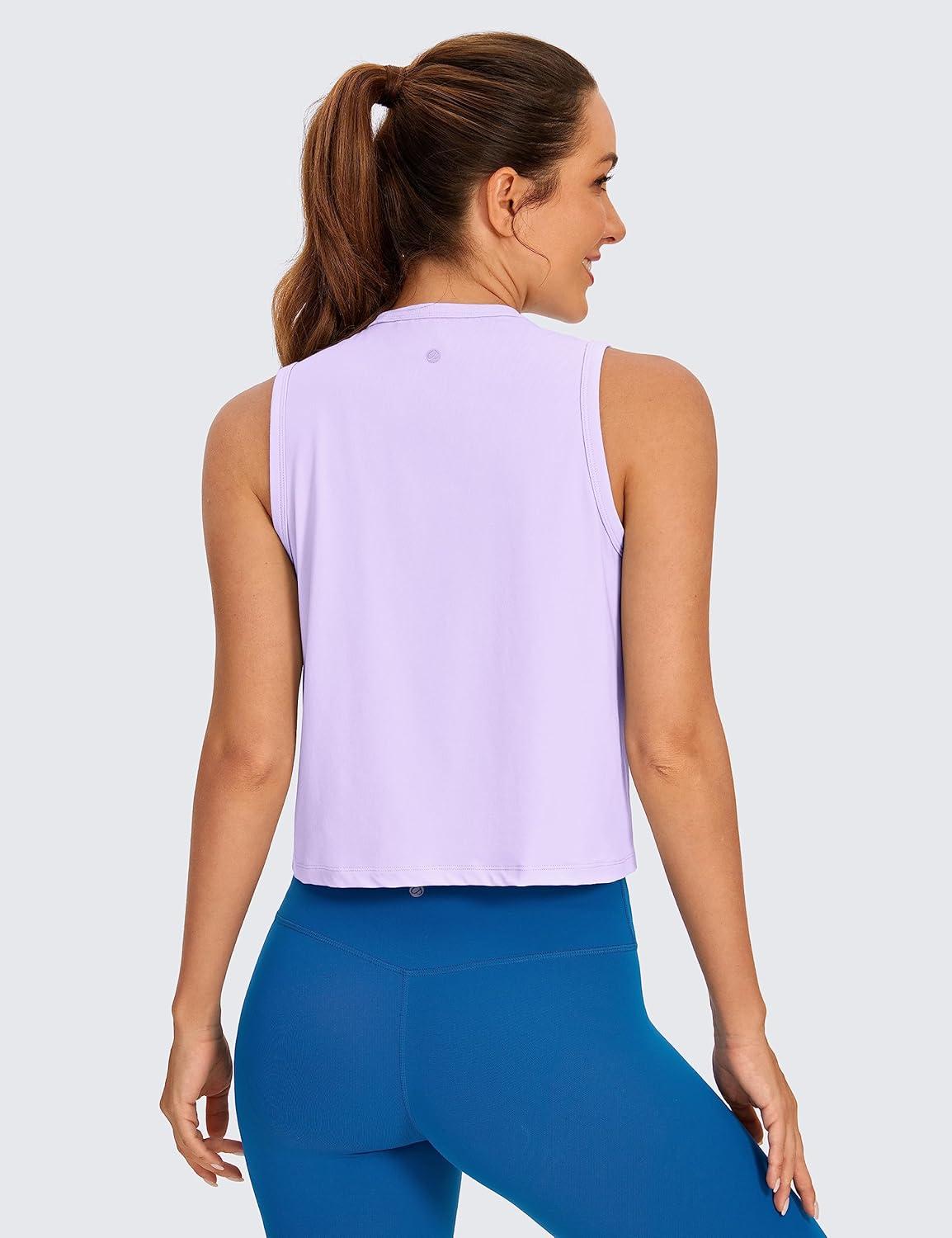 imageCRZ YOGA Pima Cotton High Neck Cropped Tank Tops for Women Soft Crop Workout Athletic Yoga Basic Sleeveless ShirtsElfin Purple