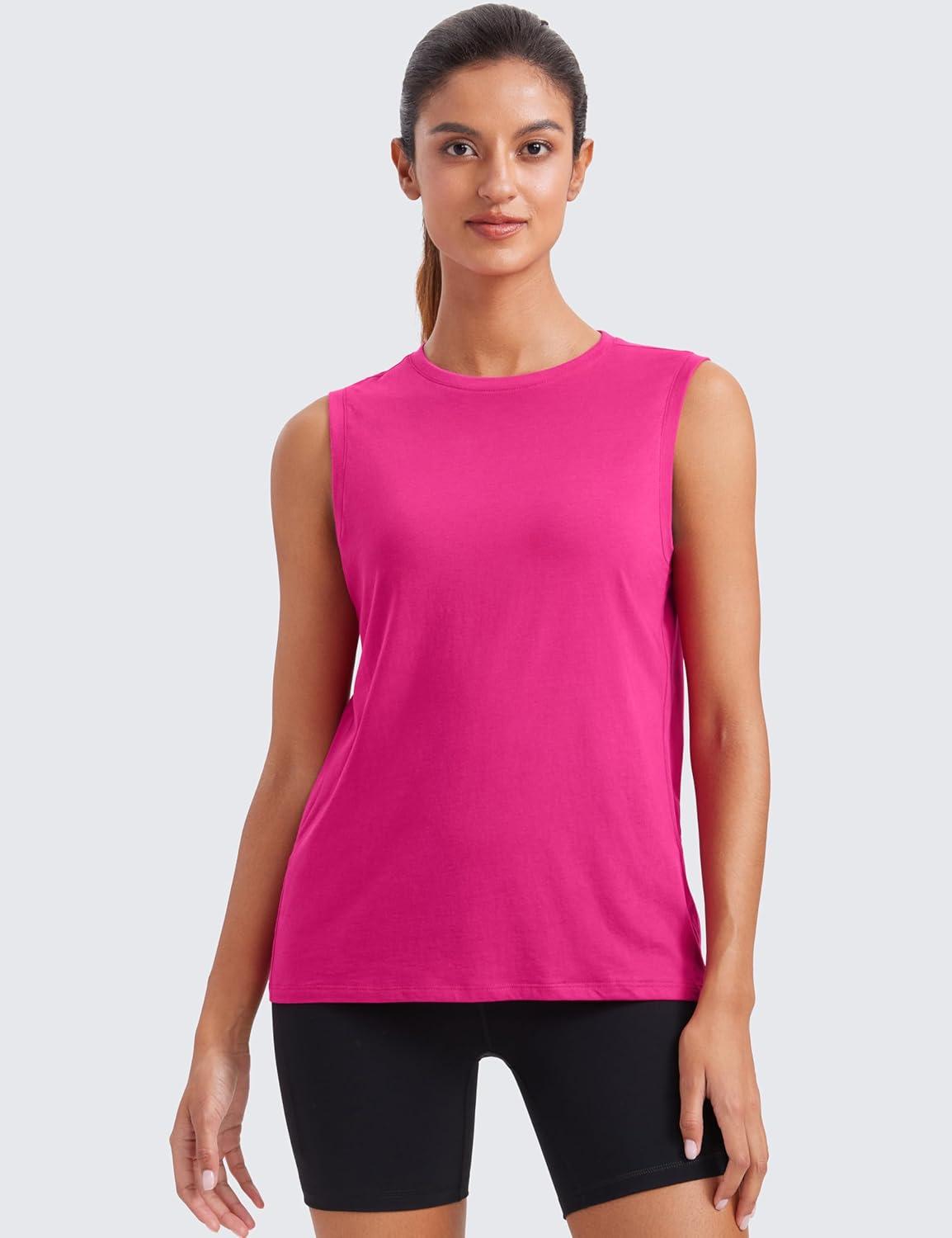 imageCRZ YOGA Pima Cotton High Neck Tank Basic Workout Sleeveless Tops for Women Soft Casual Athletic Yoga ShirtsGranita Pink