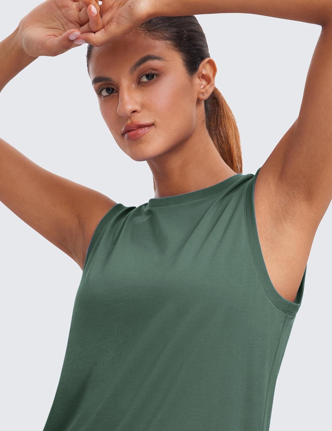 imageCRZ YOGA Pima Cotton High Neck Tank Basic Workout Sleeveless Tops for Women Soft Casual Athletic Yoga ShirtsGraphite Green