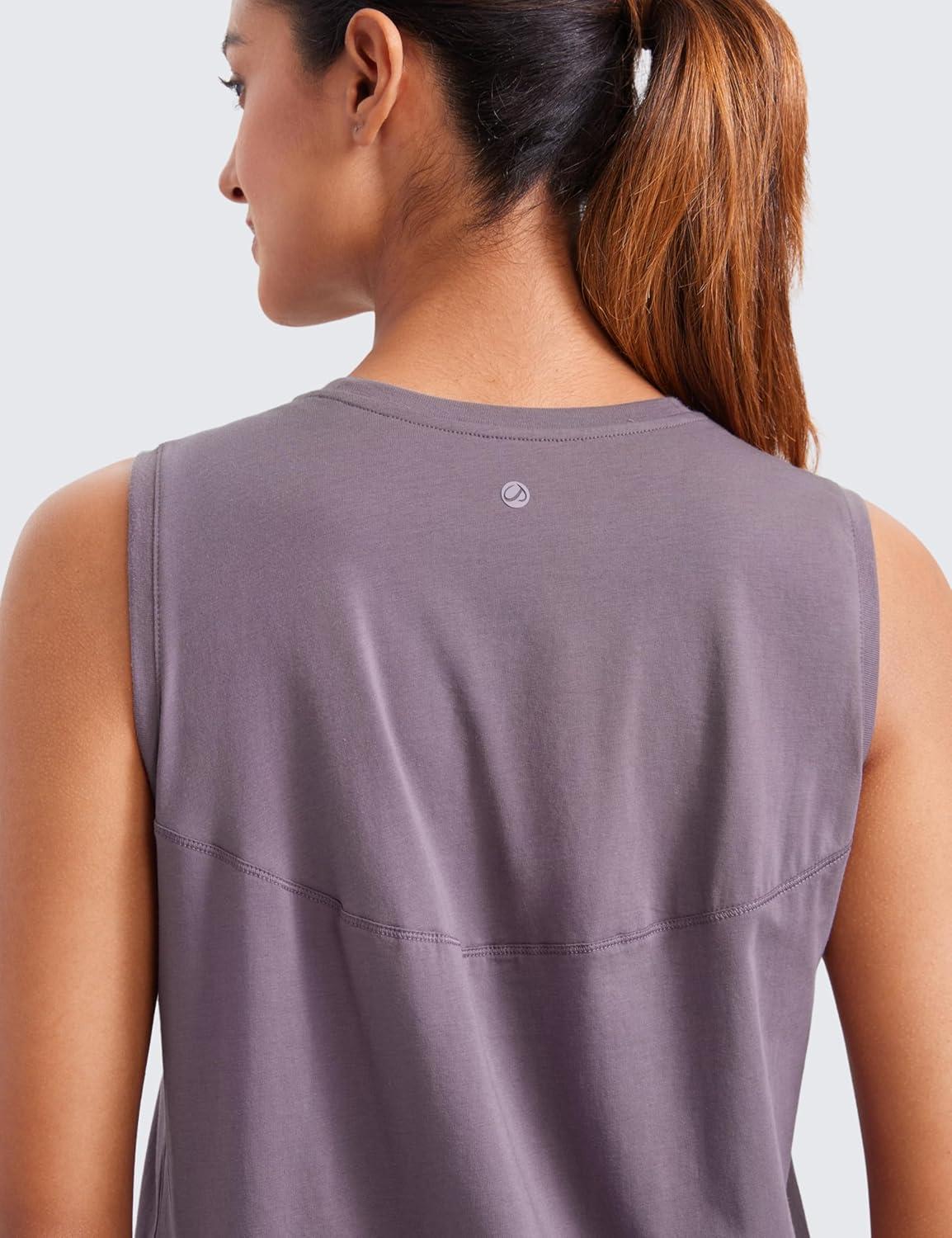 imageCRZ YOGA Pima Cotton High Neck Tank Basic Workout Sleeveless Tops for Women Soft Casual Athletic Yoga ShirtsPurple Gray