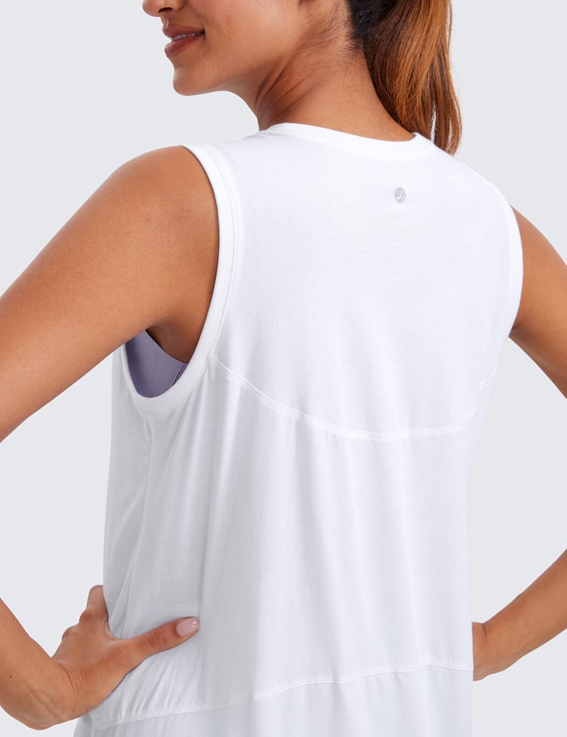 imageCRZ YOGA Pima Cotton High Neck Tank Basic Workout Sleeveless Tops for Women Soft Casual Athletic Yoga ShirtsWhite