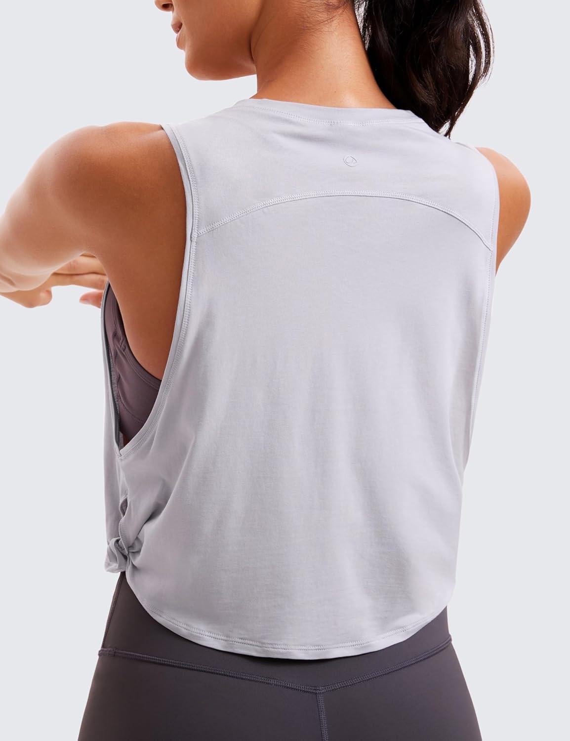 imageCRZ YOGA Pima Cotton Large Armhole Tank Tops for Women Workout Sport Athletic Yoga Running Gym Loose Crop Sleeveless ShirtsDeep Armholeiced Iris