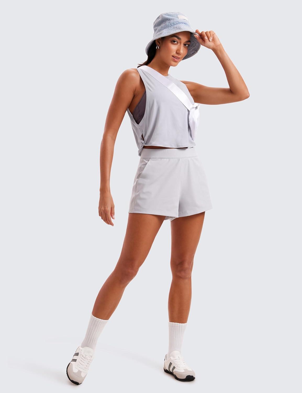 imageCRZ YOGA Pima Cotton Large Armhole Tank Tops for Women Workout Sport Athletic Yoga Running Gym Loose Crop Sleeveless ShirtsDeep Armholeiced Iris