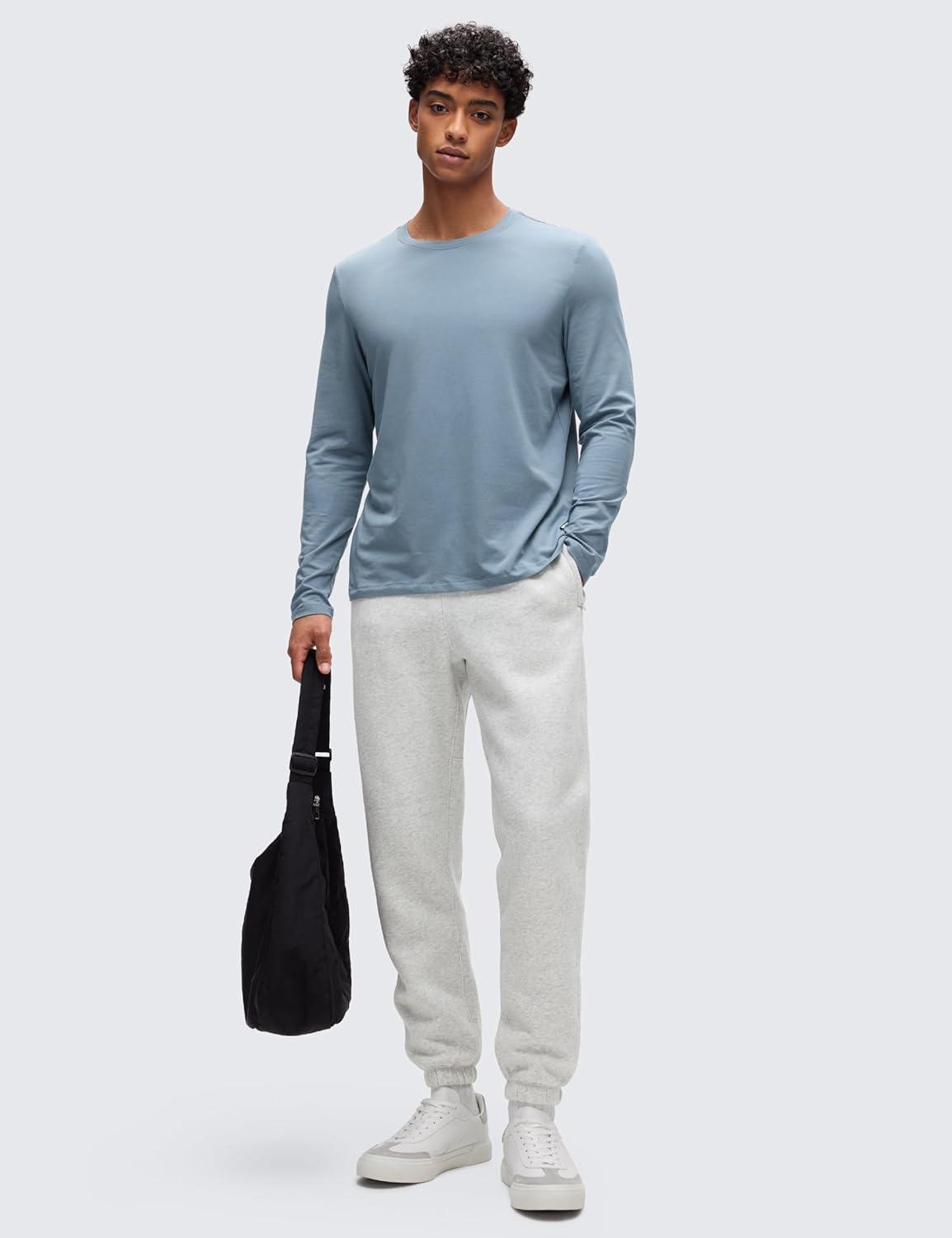 imageCRZ YOGA Pima Cotton Long Sleee Shirts for Men Casual Crewneck TShirts Breathable Workout Daily Basic Tee TopsBelgian Blue