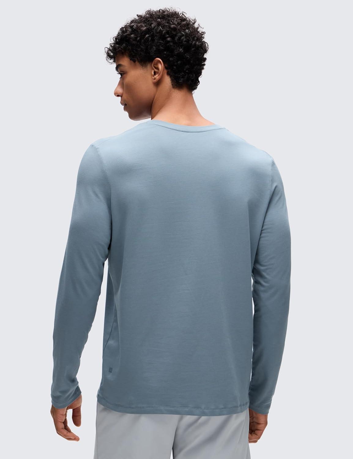imageCRZ YOGA Pima Cotton Long Sleee Shirts for Men Casual Crewneck TShirts Breathable Workout Daily Basic Tee TopsBelgian Blue