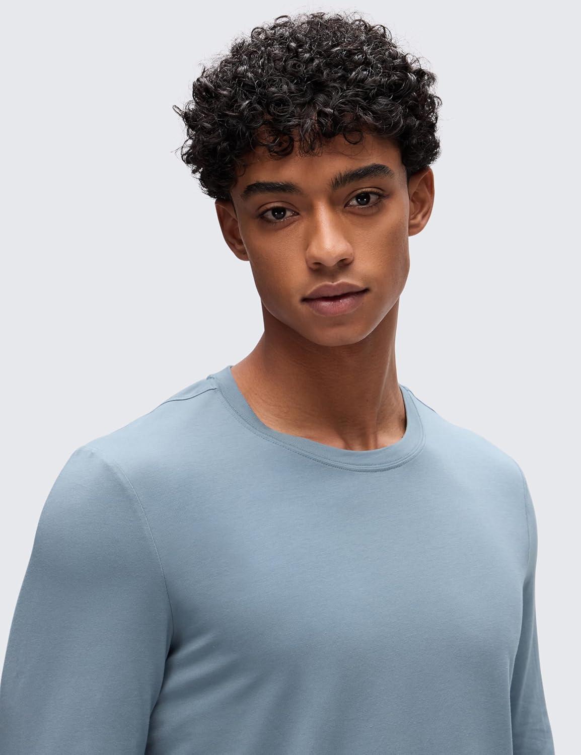 imageCRZ YOGA Pima Cotton Long Sleee Shirts for Men Casual Crewneck TShirts Breathable Workout Daily Basic Tee TopsBelgian Blue