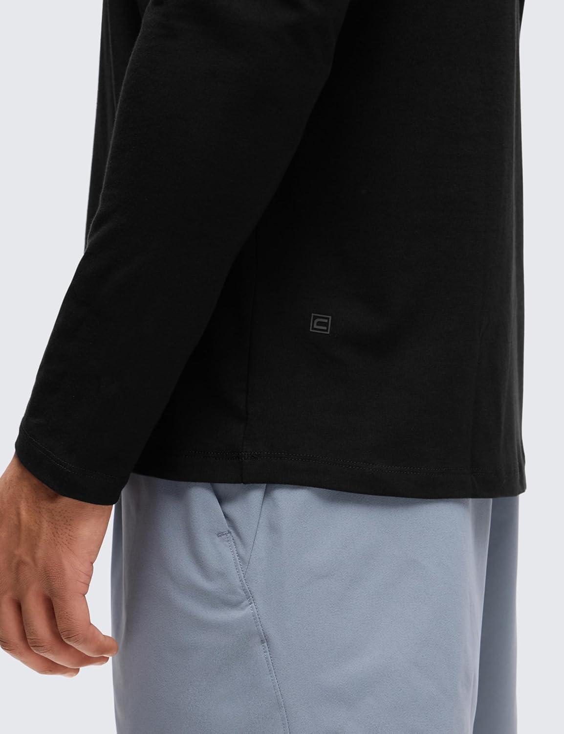 imageCRZ YOGA Pima Cotton Long Sleee Shirts for Men Casual Crewneck TShirts Breathable Workout Daily Basic Tee TopsBlack