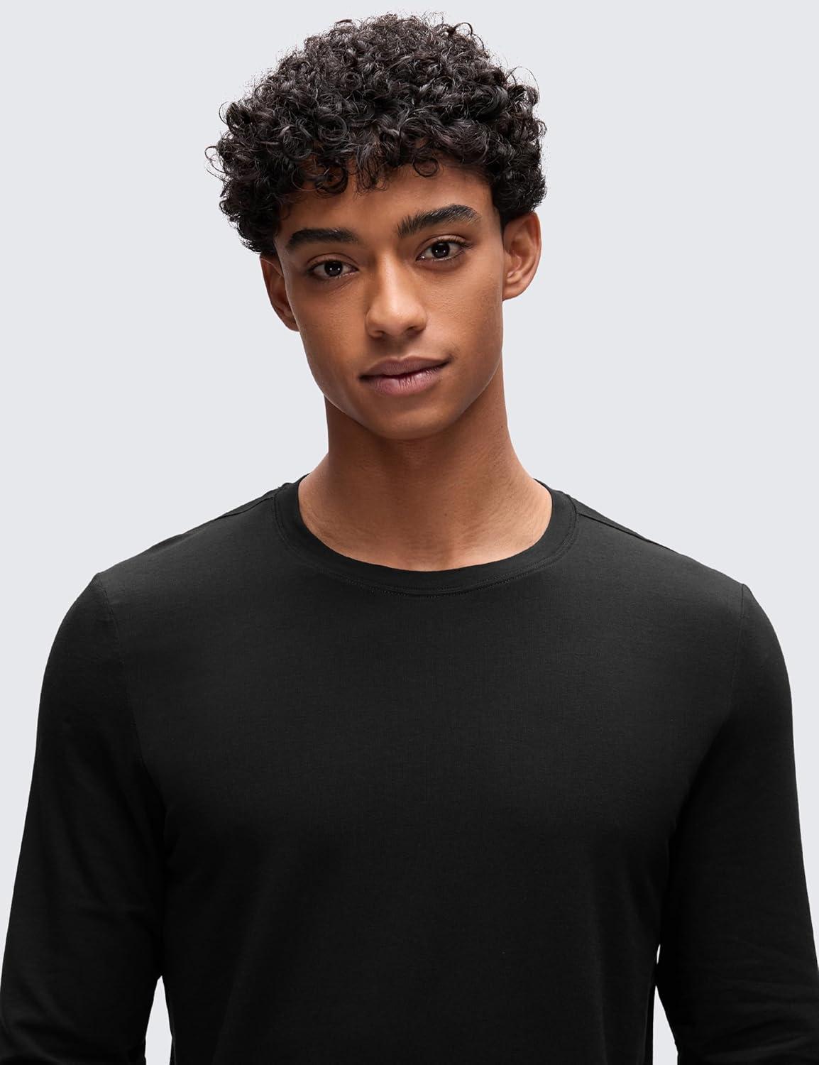 imageCRZ YOGA Pima Cotton Long Sleee Shirts for Men Casual Crewneck TShirts Breathable Workout Daily Basic Tee TopsBlack