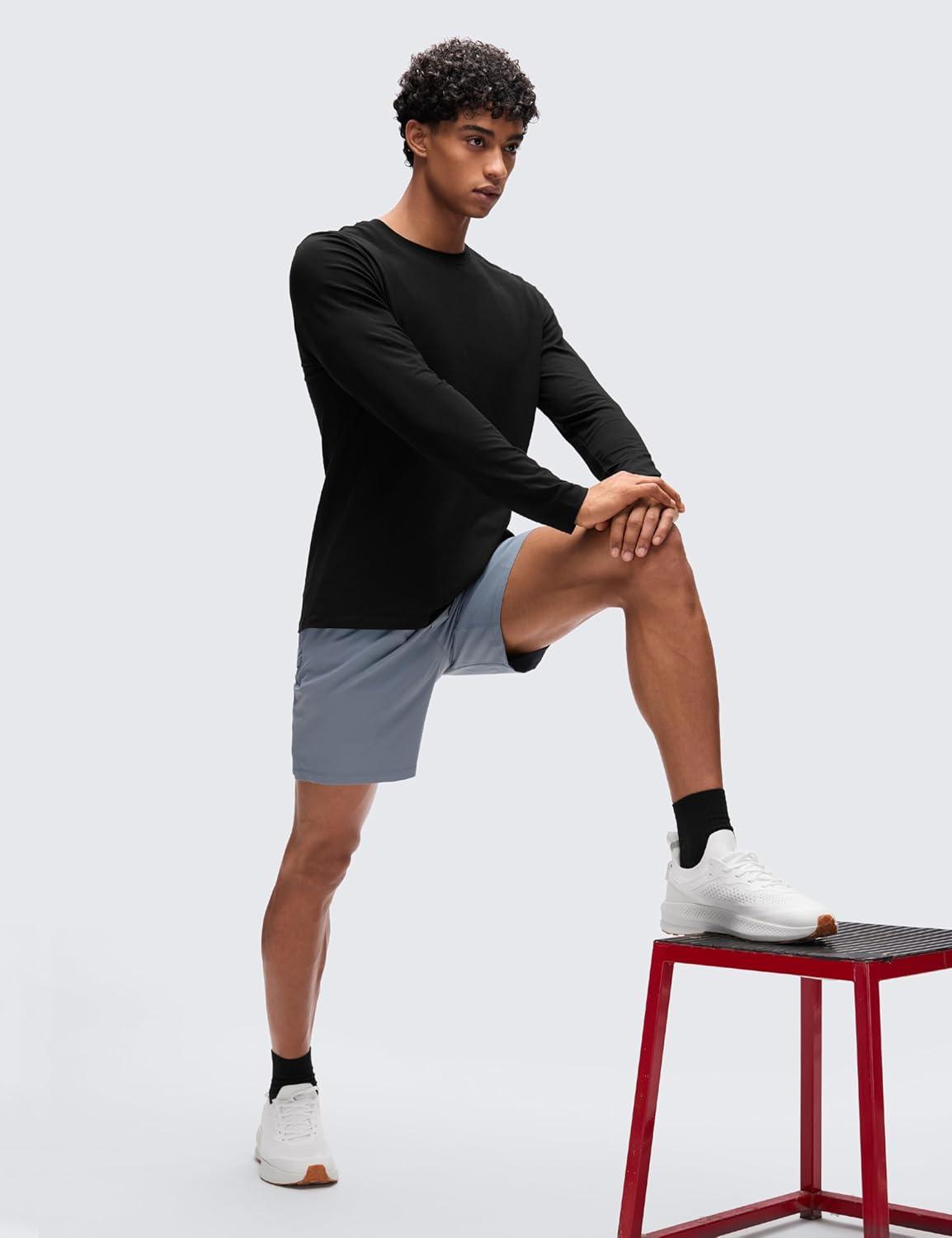 imageCRZ YOGA Pima Cotton Long Sleee Shirts for Men Casual Crewneck TShirts Breathable Workout Daily Basic Tee TopsBlack