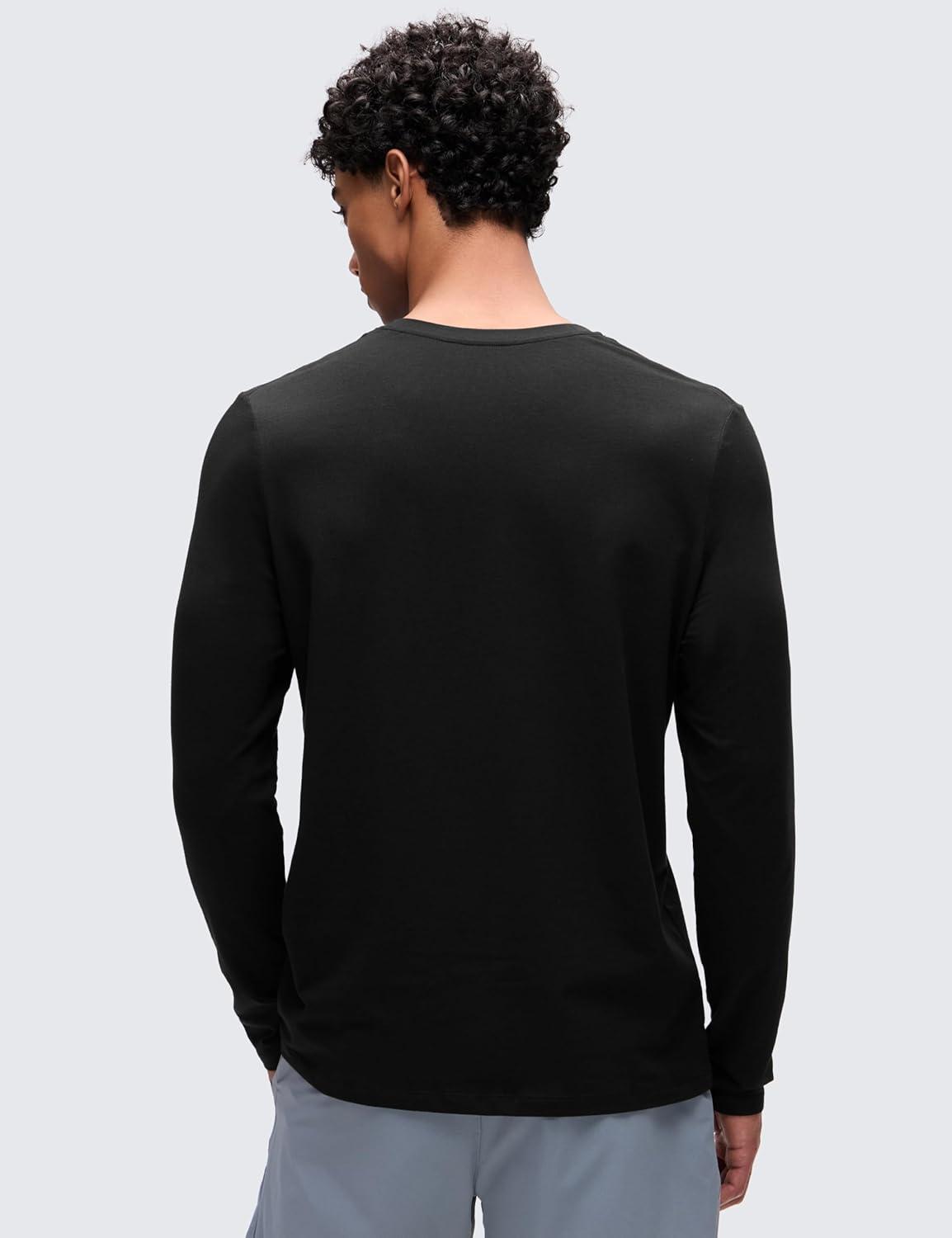 imageCRZ YOGA Pima Cotton Long Sleee Shirts for Men Casual Crewneck TShirts Breathable Workout Daily Basic Tee TopsBlack