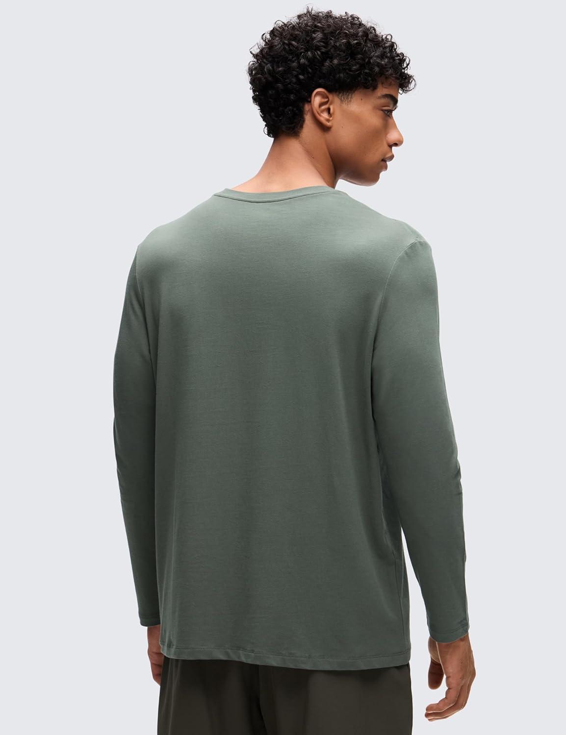 imageCRZ YOGA Pima Cotton Long Sleee Shirts for Men Casual Crewneck TShirts Breathable Workout Daily Basic Tee TopsGrey Sage