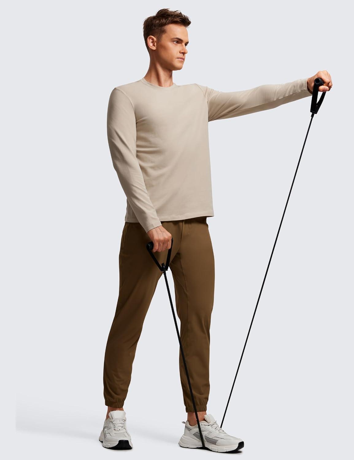 imageCRZ YOGA Pima Cotton Long Sleee Shirts for Men Casual Crewneck TShirts Breathable Workout Daily Basic Tee TopsMojave Tan