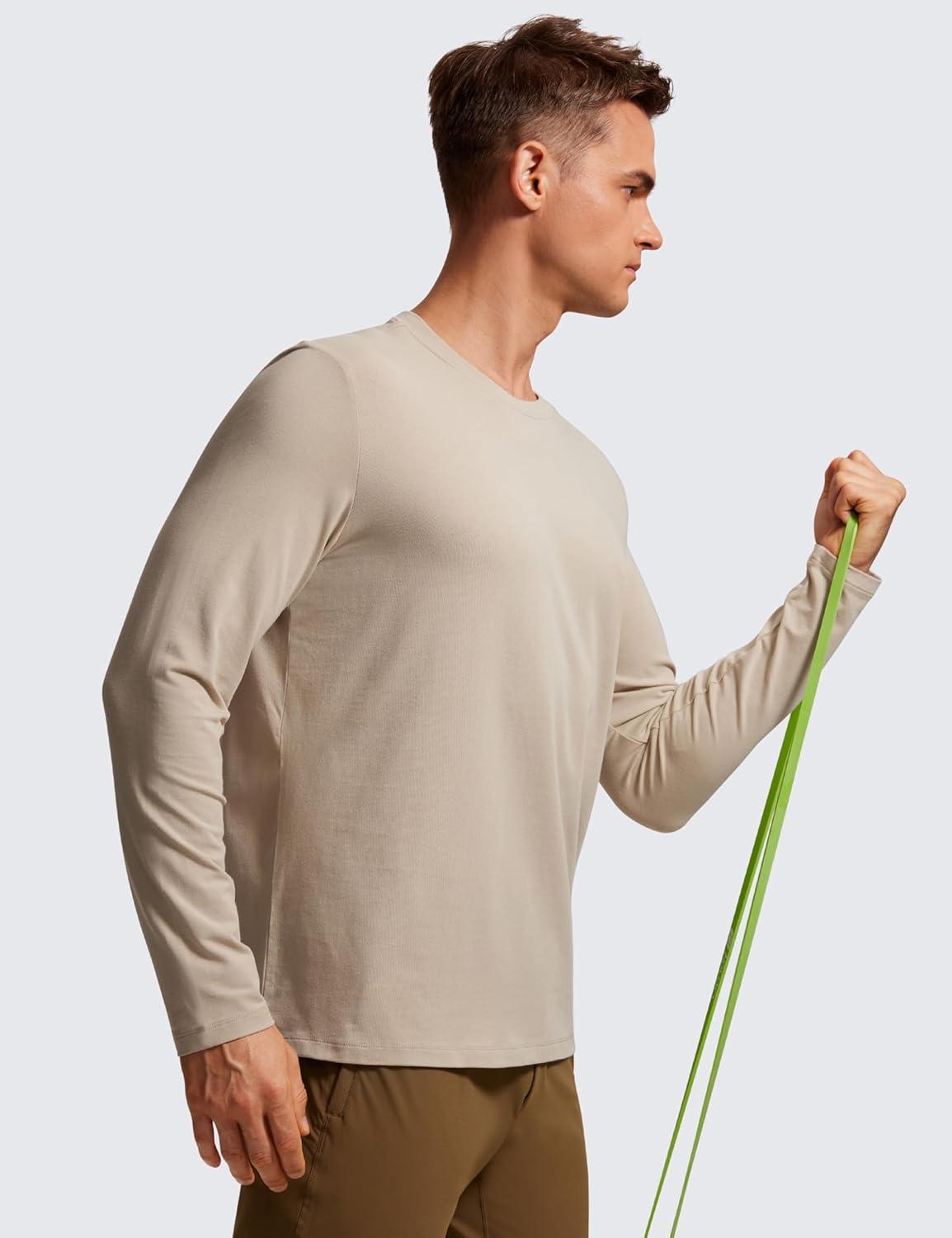 imageCRZ YOGA Pima Cotton Long Sleee Shirts for Men Casual Crewneck TShirts Breathable Workout Daily Basic Tee TopsMojave Tan