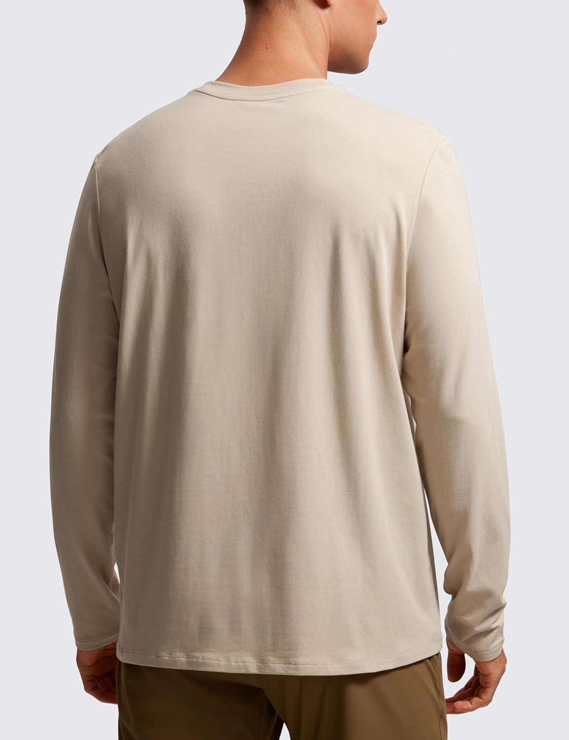 imageCRZ YOGA Pima Cotton Long Sleee Shirts for Men Casual Crewneck TShirts Breathable Workout Daily Basic Tee TopsMojave Tan