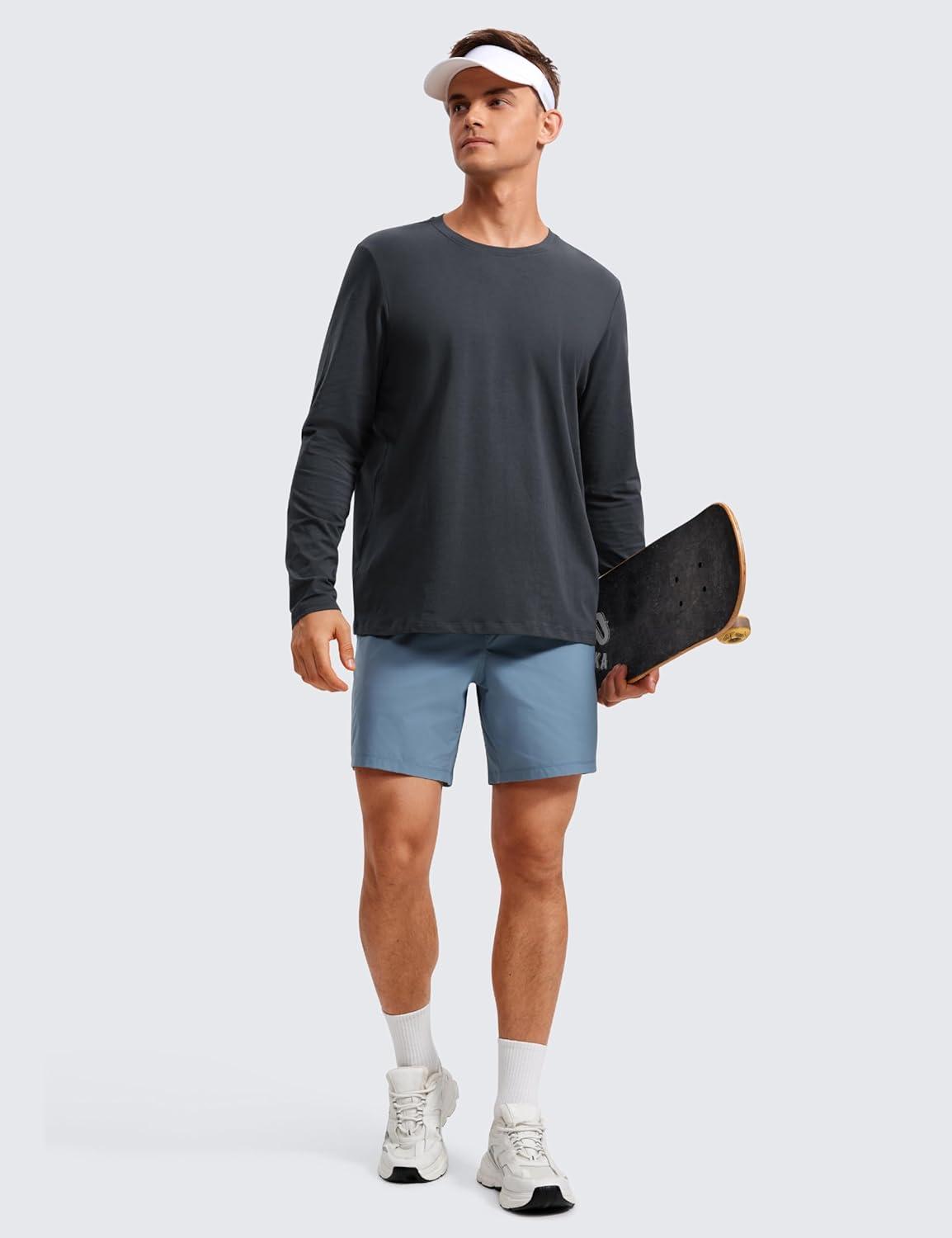 imageCRZ YOGA Pima Cotton Long Sleee Shirts for Men Casual Crewneck TShirts Breathable Workout Daily Basic Tee TopsMysterious Grey