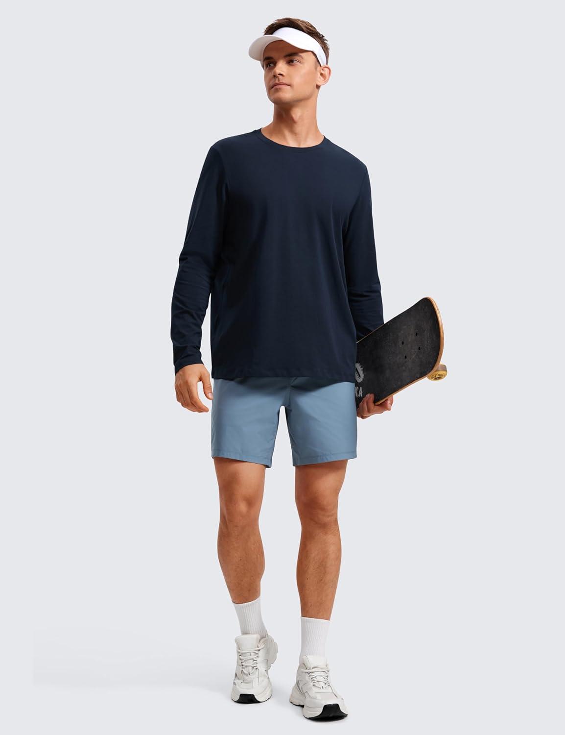 imageCRZ YOGA Pima Cotton Long Sleee Shirts for Men Casual Crewneck TShirts Breathable Workout Daily Basic Tee TopsTrue Navy