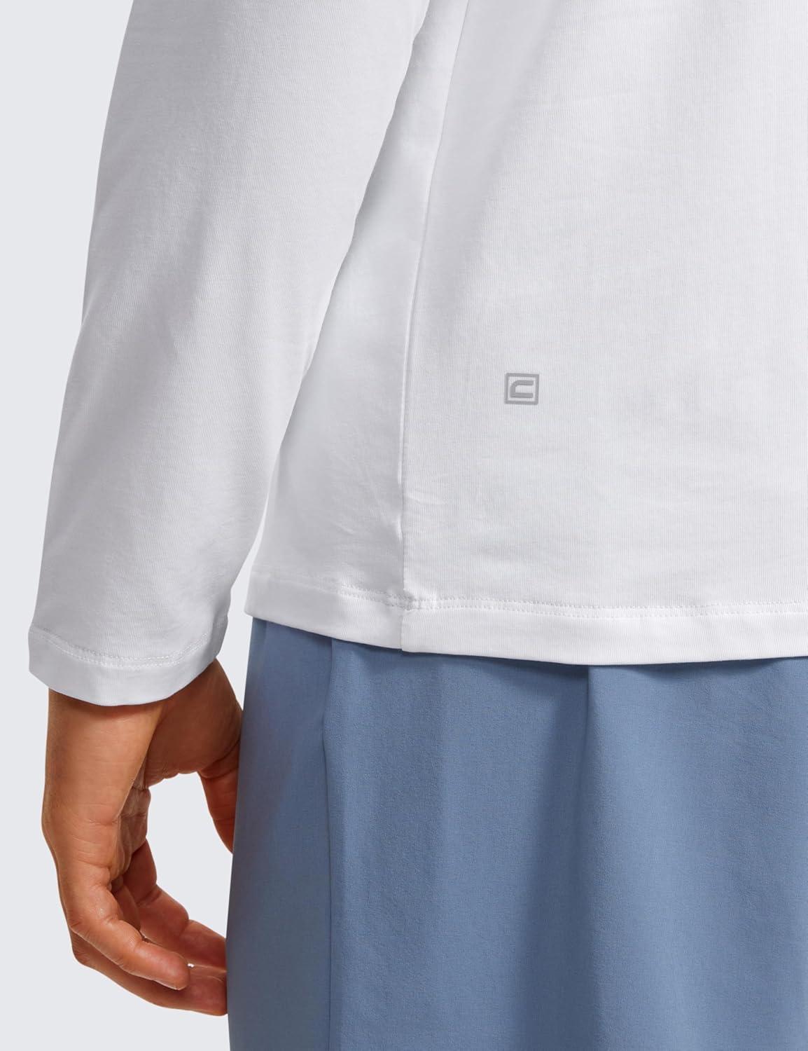 imageCRZ YOGA Pima Cotton Long Sleee Shirts for Men Casual Crewneck TShirts Breathable Workout Daily Basic Tee TopsWhite