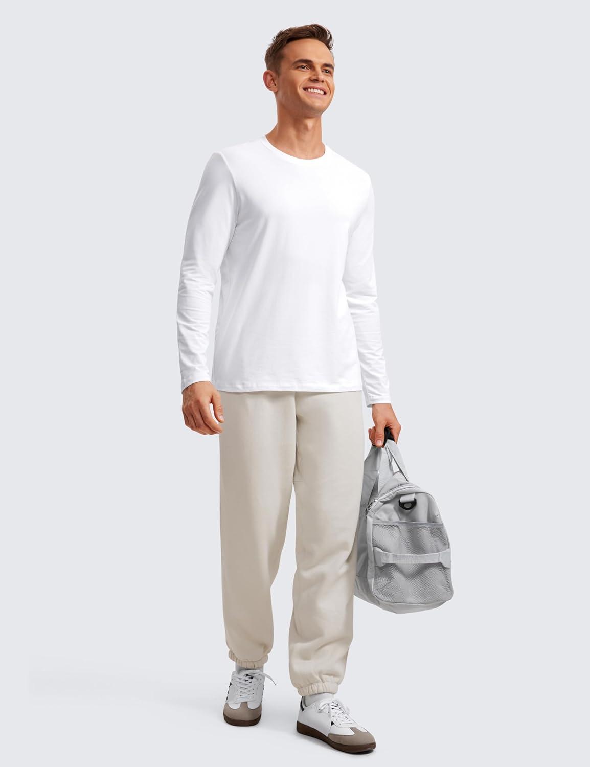 imageCRZ YOGA Pima Cotton Long Sleee Shirts for Men Casual Crewneck TShirts Breathable Workout Daily Basic Tee TopsWhite