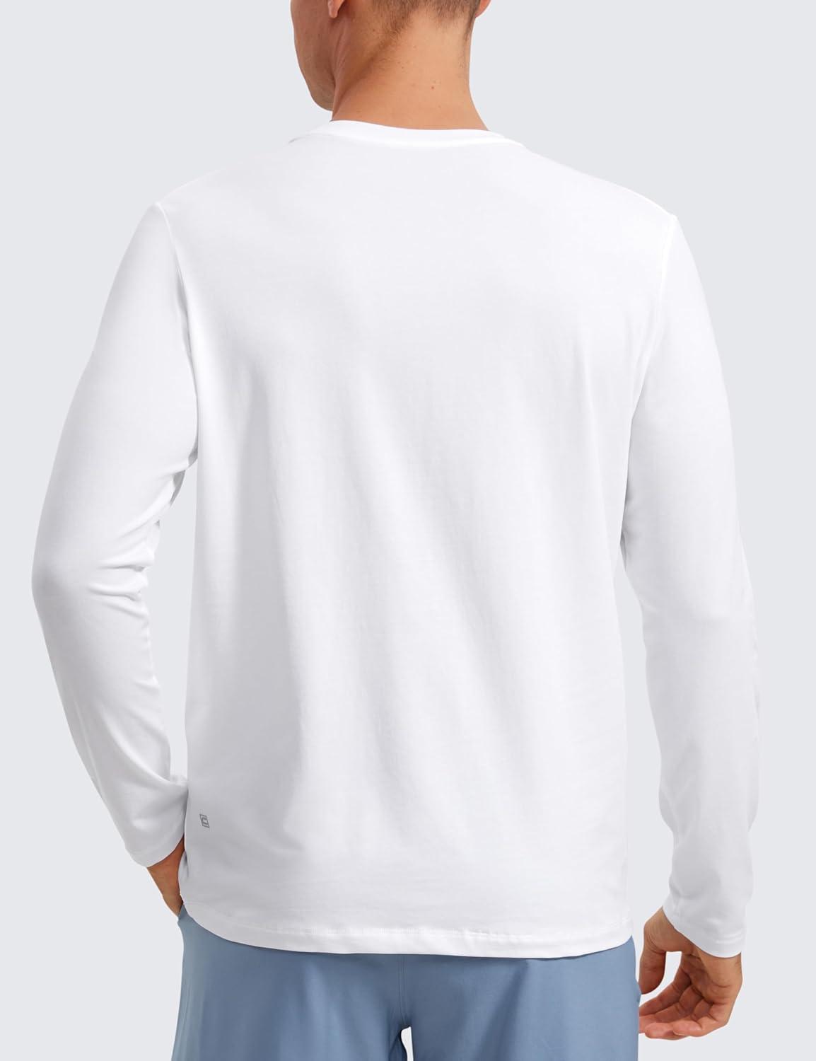 imageCRZ YOGA Pima Cotton Long Sleee Shirts for Men Casual Crewneck TShirts Breathable Workout Daily Basic Tee TopsWhite