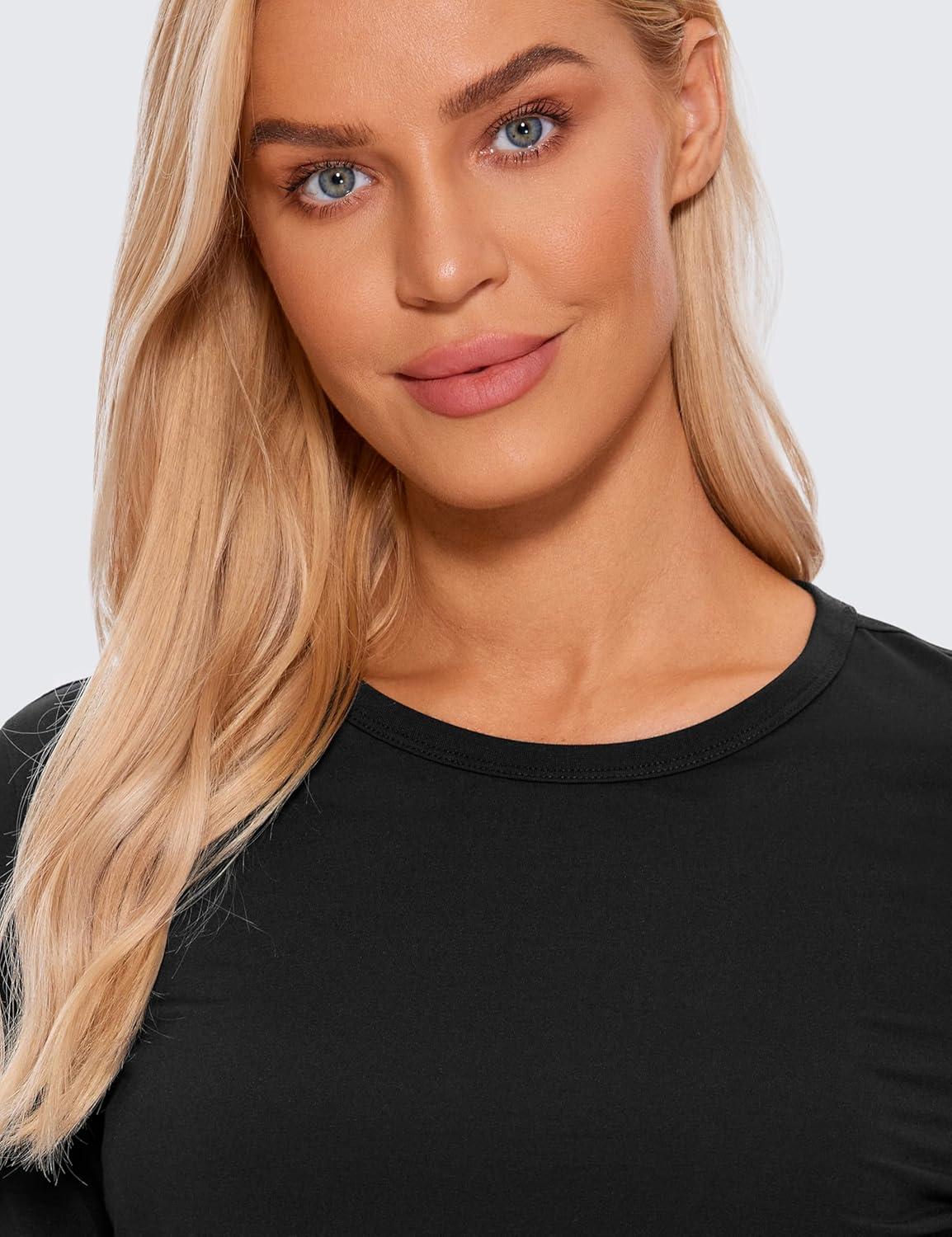 imageCRZ YOGA Pima Cotton Long Sleeve Workout Shirts for Women Loose Cropped Tops Athletic Sports TShirtBlack