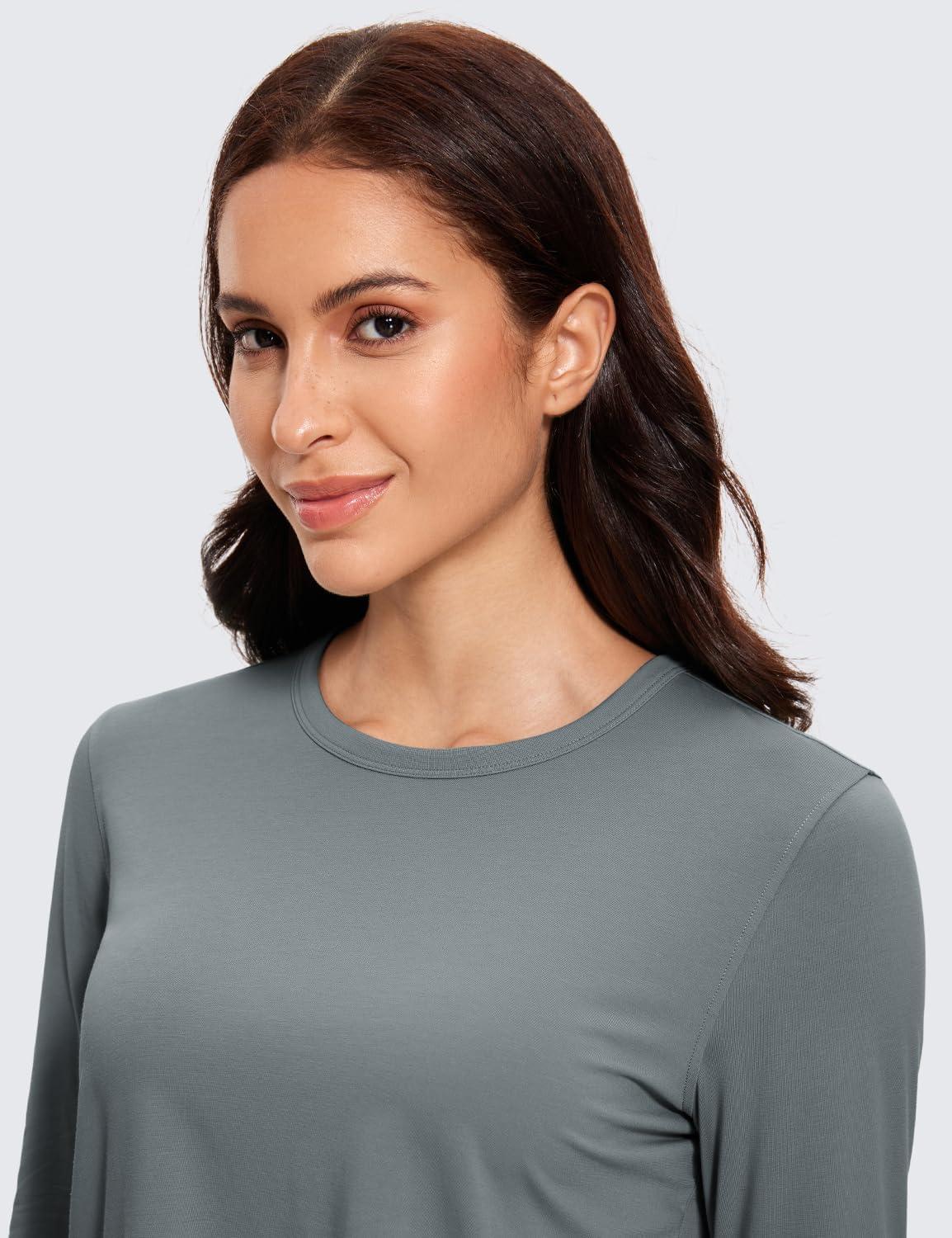 imageCRZ YOGA Pima Cotton Long Sleeve Workout Shirts for Women Loose Cropped Tops Athletic Sports TShirtLava Smoke Grey