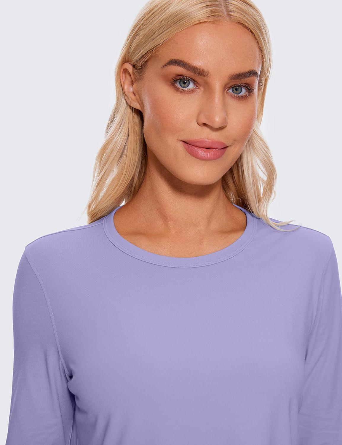 imageCRZ YOGA Pima Cotton Long Sleeve Workout Shirts for Women Loose Cropped Tops Athletic Sports TShirtLavender Gray