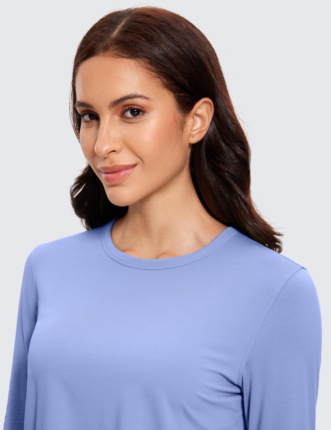 imageCRZ YOGA Pima Cotton Long Sleeve Workout Shirts for Women Loose Cropped Tops Athletic Sports TShirtPeriwinkle Purple