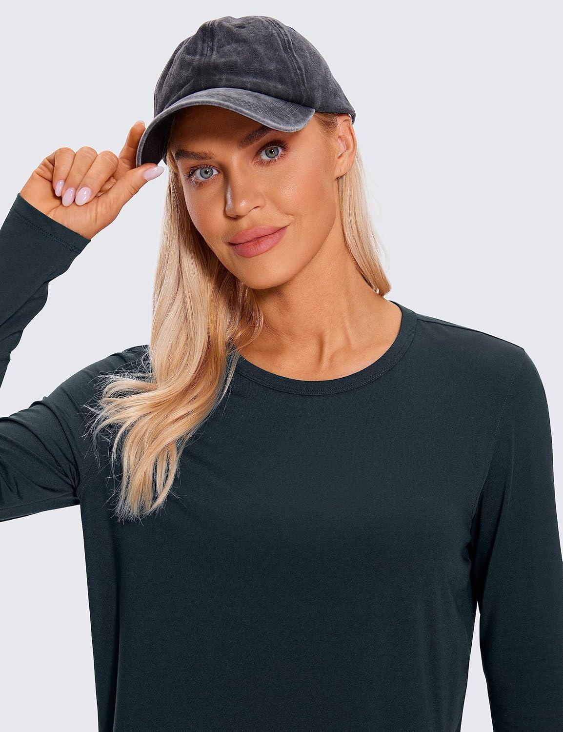 imageCRZ YOGA Pima Cotton Long Sleeve Workout Shirts for Women Loose Cropped Tops Athletic Sports TShirtTrue Navy