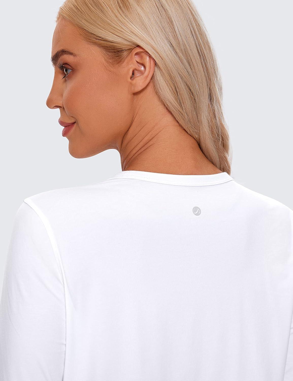 imageCRZ YOGA Pima Cotton Long Sleeve Workout Shirts for Women Loose Cropped Tops Athletic Sports TShirtWhite