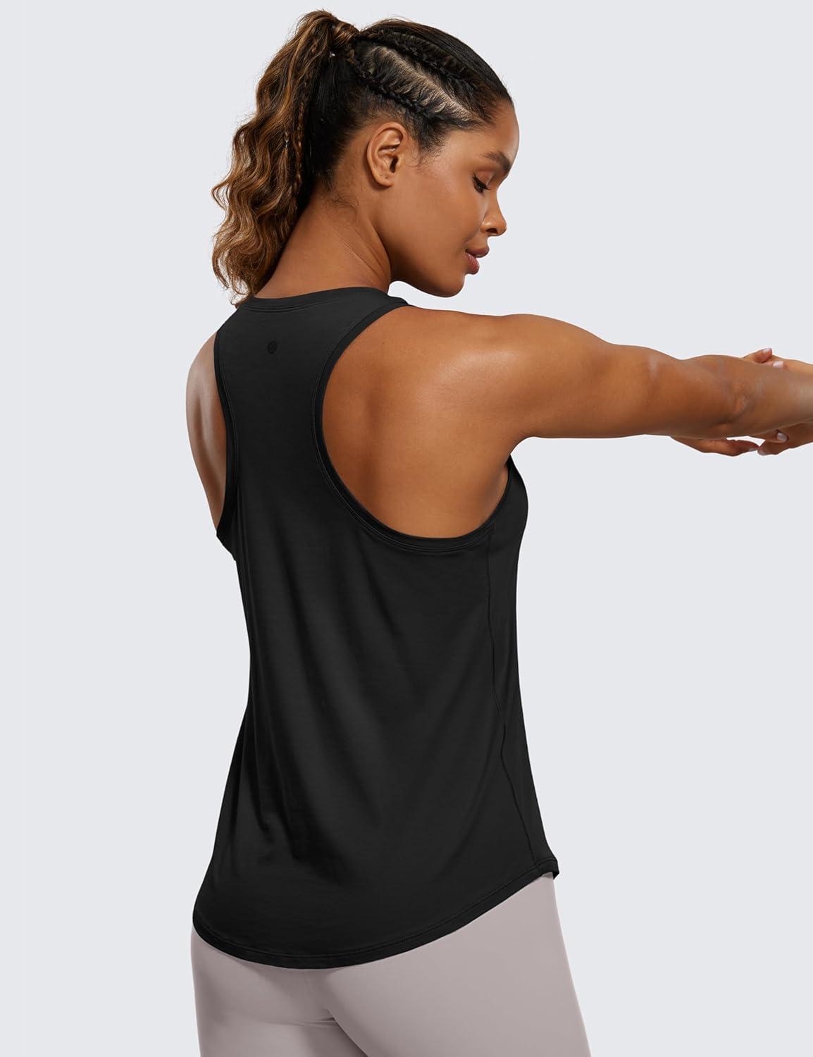 imageCRZ YOGA Pima Cotton Racerback Tank Tops for Women Workout Athletic Casual Soft Scoop Neck Sleeveless ShirtsBlack