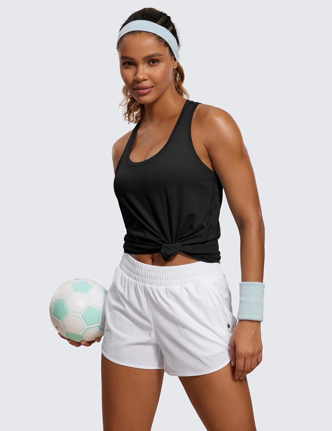 imageCRZ YOGA Pima Cotton Racerback Tank Tops for Women Workout Athletic Casual Soft Scoop Neck Sleeveless ShirtsBlack