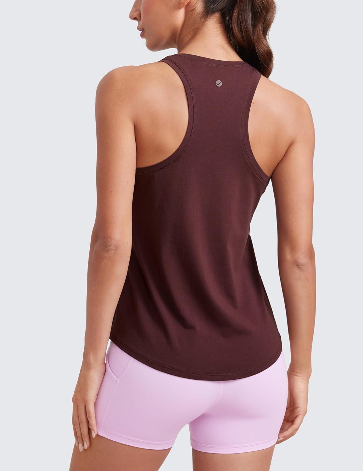 imageCRZ YOGA Pima Cotton Racerback Tank Tops for Women Workout Athletic Casual Soft Scoop Neck Sleeveless ShirtsDark Red