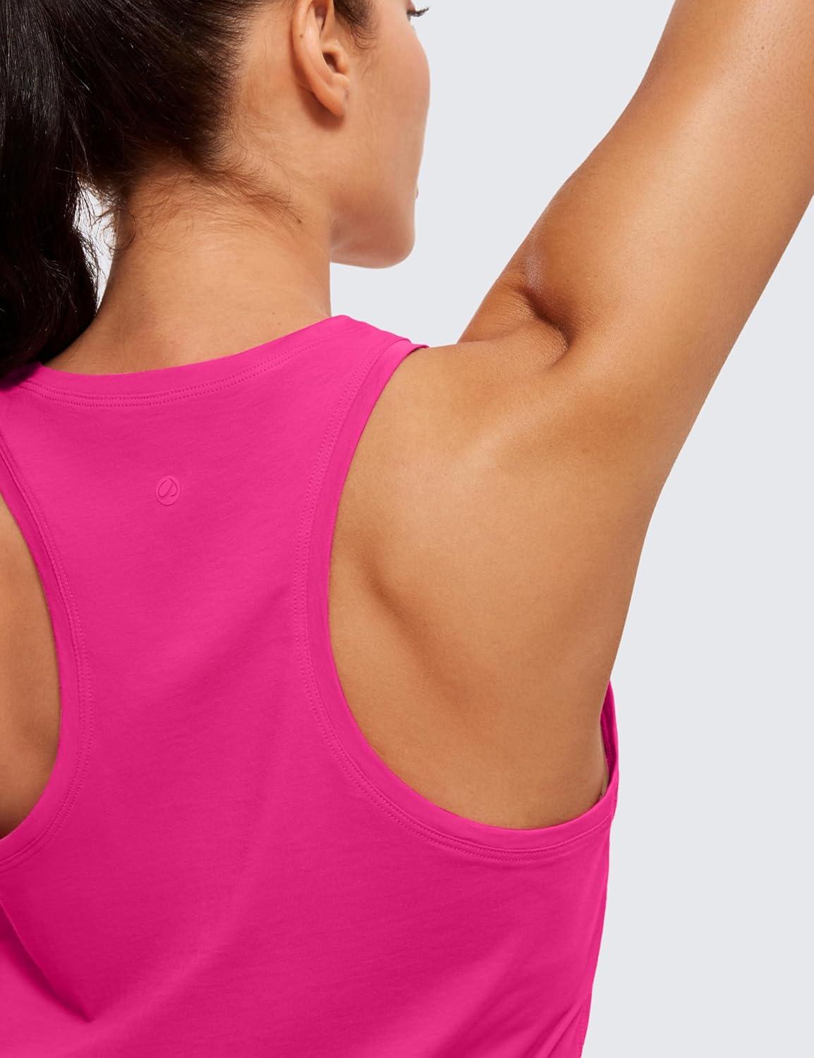 imageCRZ YOGA Pima Cotton Racerback Tank Tops for Women Workout Athletic Casual Soft Scoop Neck Sleeveless ShirtsGranita Pink