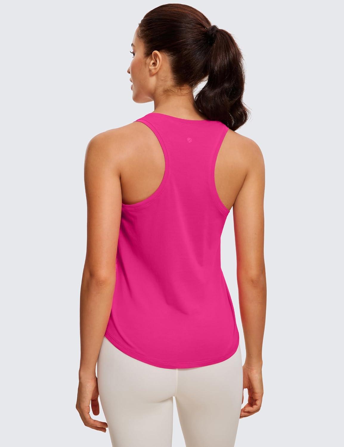 imageCRZ YOGA Pima Cotton Racerback Tank Tops for Women Workout Athletic Casual Soft Scoop Neck Sleeveless ShirtsGranita Pink