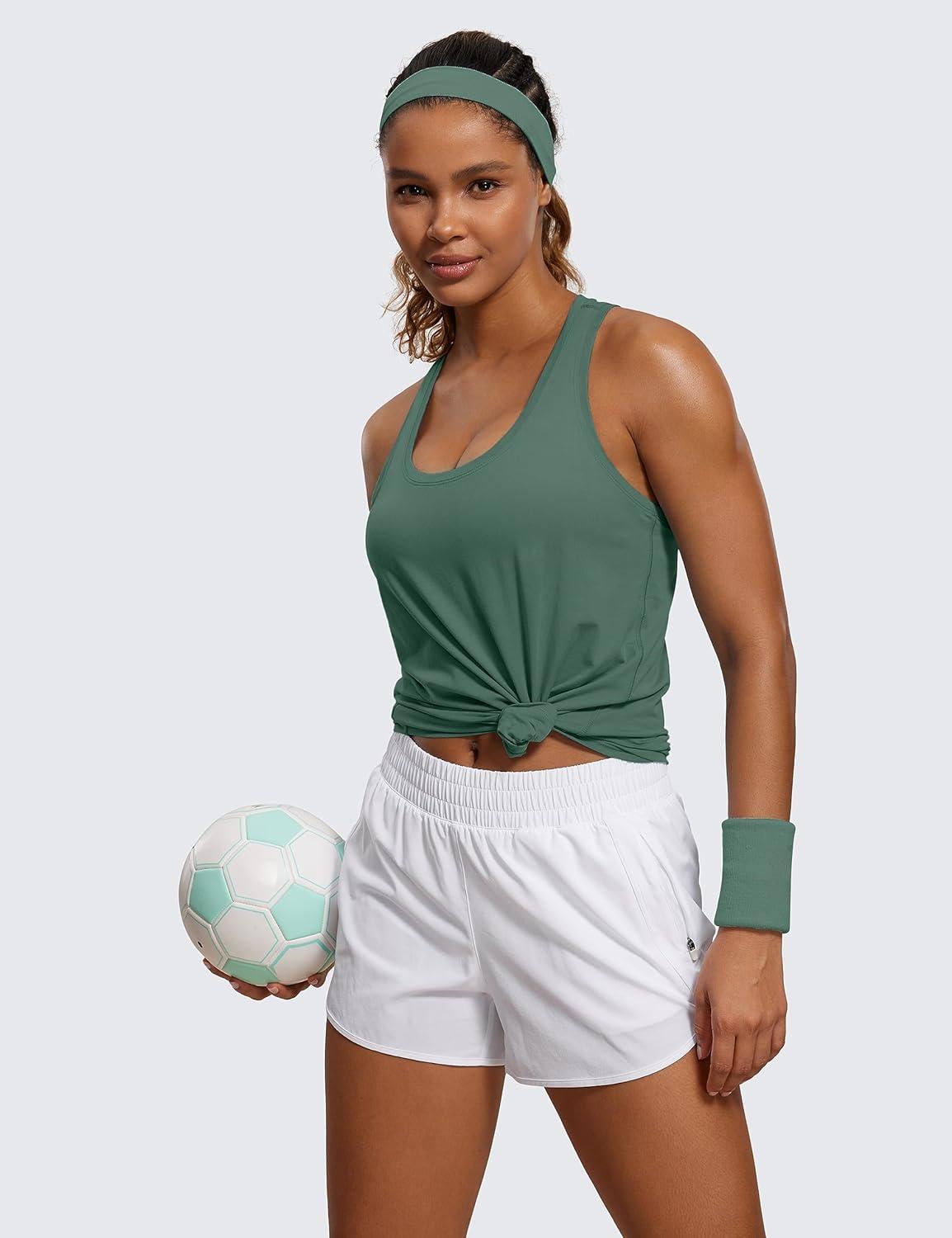 imageCRZ YOGA Pima Cotton Racerback Tank Tops for Women Workout Athletic Casual Soft Scoop Neck Sleeveless ShirtsGraphite Green