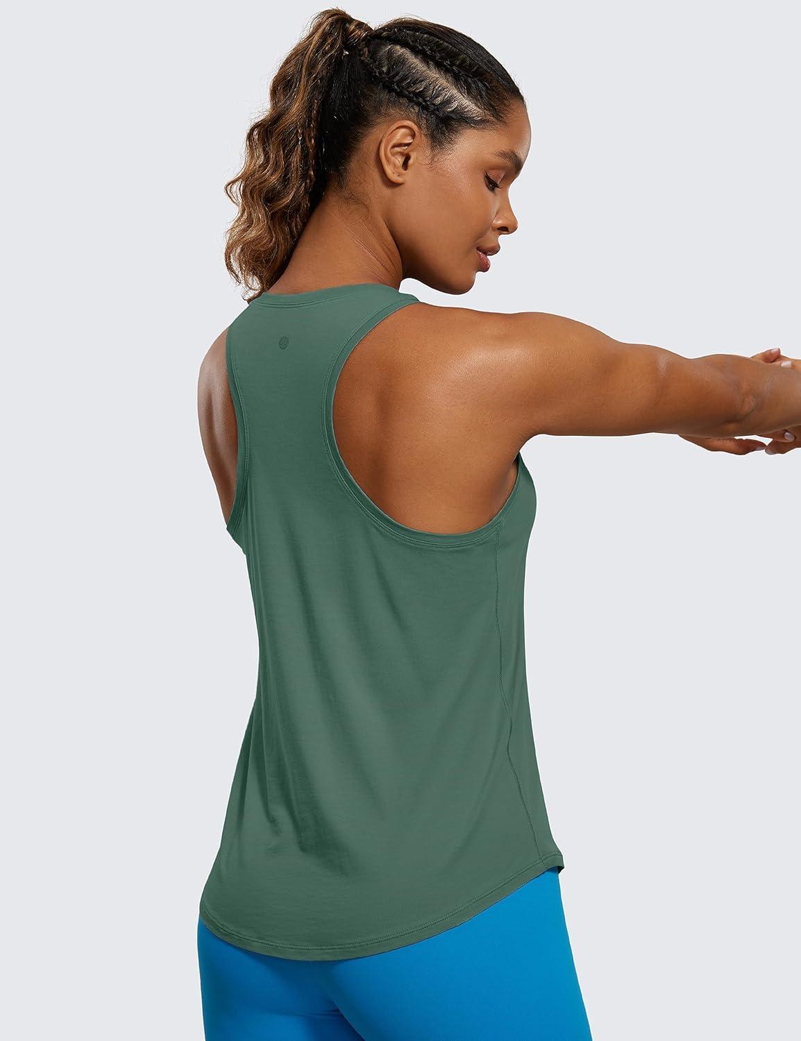 imageCRZ YOGA Pima Cotton Racerback Tank Tops for Women Workout Athletic Casual Soft Scoop Neck Sleeveless ShirtsGraphite Green