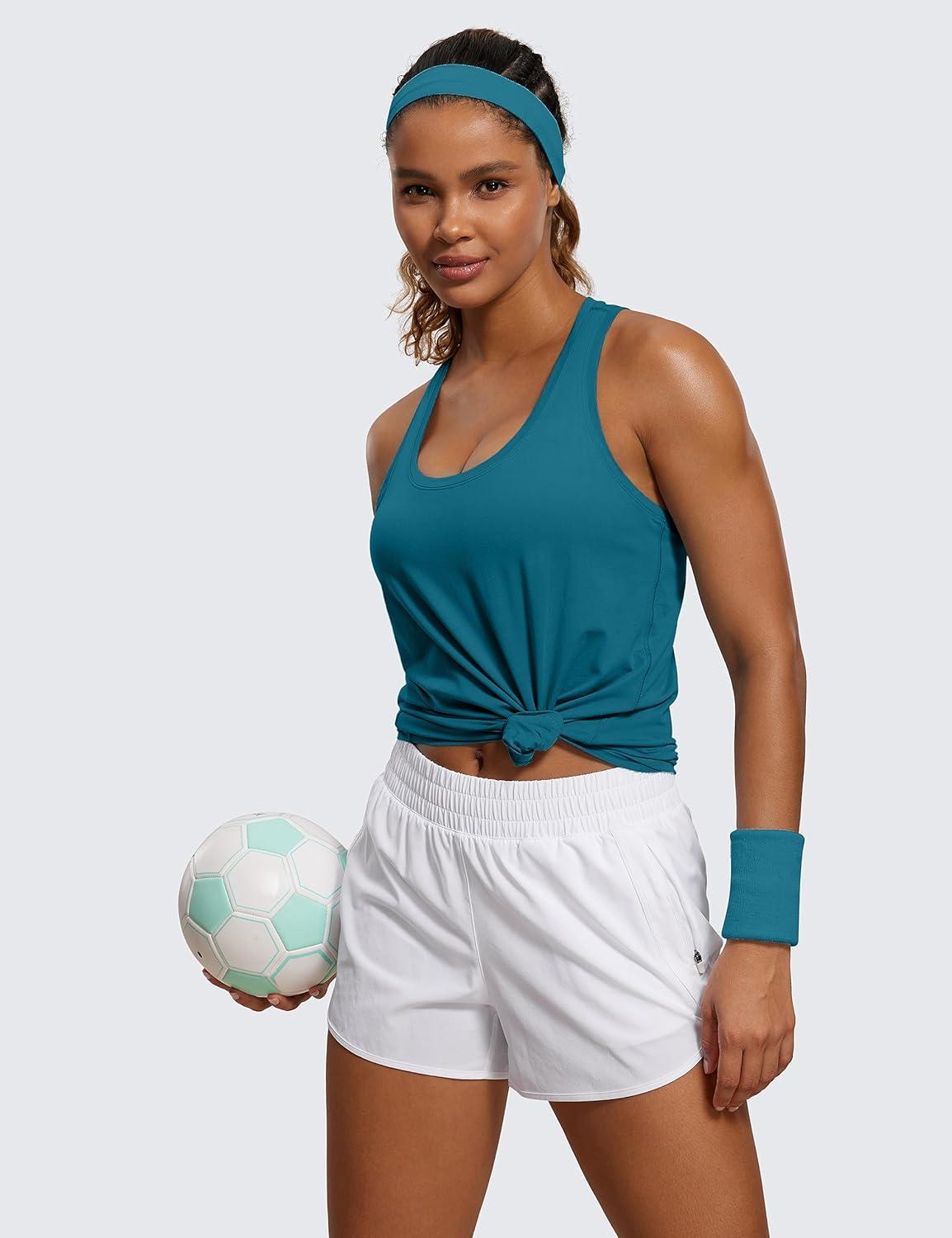 imageCRZ YOGA Pima Cotton Racerback Tank Tops for Women Workout Athletic Casual Soft Scoop Neck Sleeveless ShirtsGreen Jade