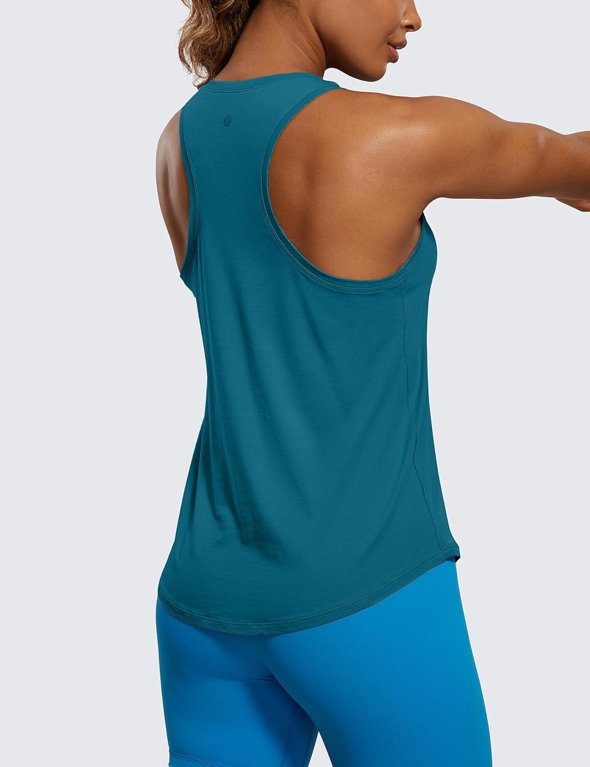 imageCRZ YOGA Pima Cotton Racerback Tank Tops for Women Workout Athletic Casual Soft Scoop Neck Sleeveless ShirtsGreen Jade