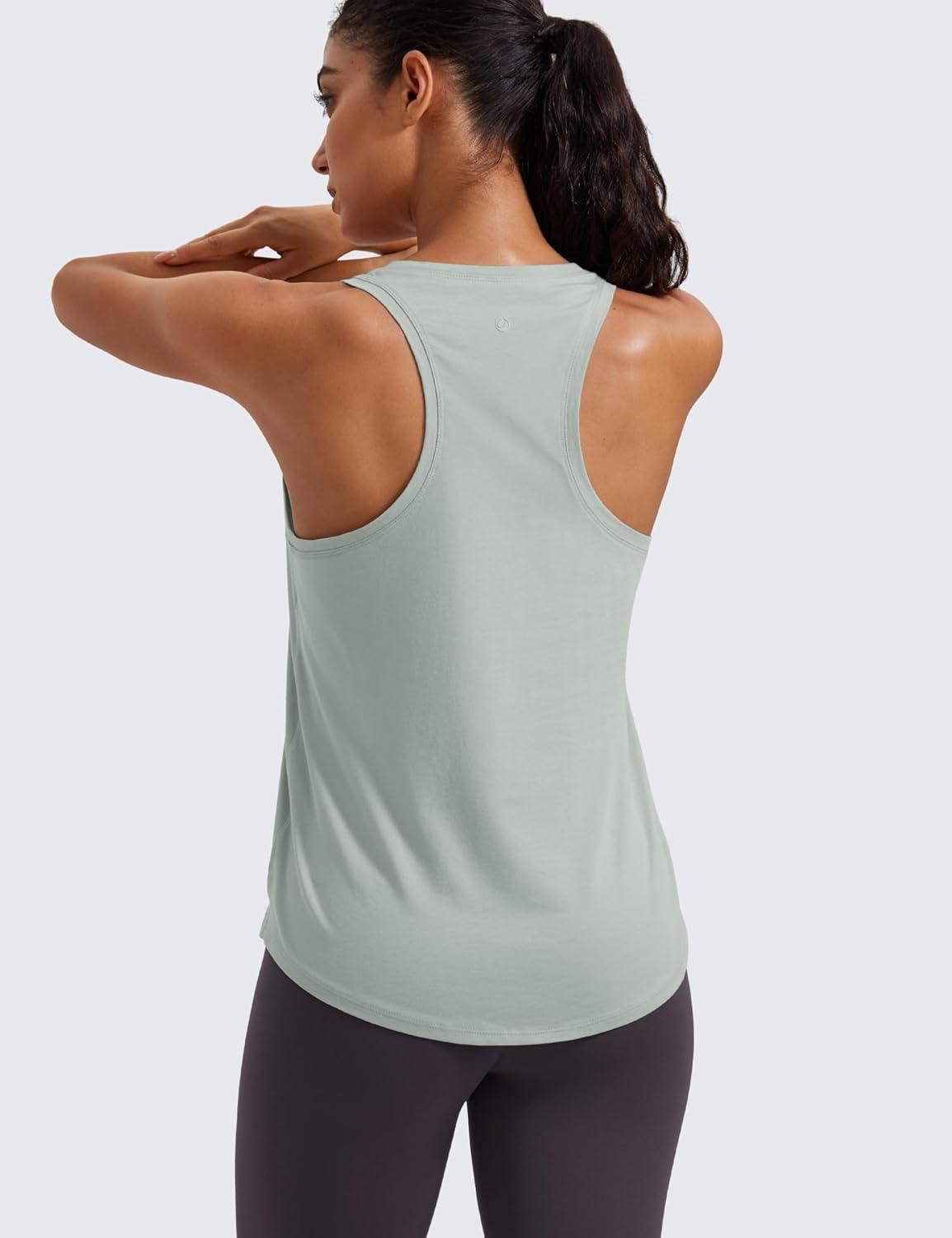 imageCRZ YOGA Pima Cotton Racerback Tank Tops for Women Workout Athletic Casual Soft Scoop Neck Sleeveless ShirtsJade Grey