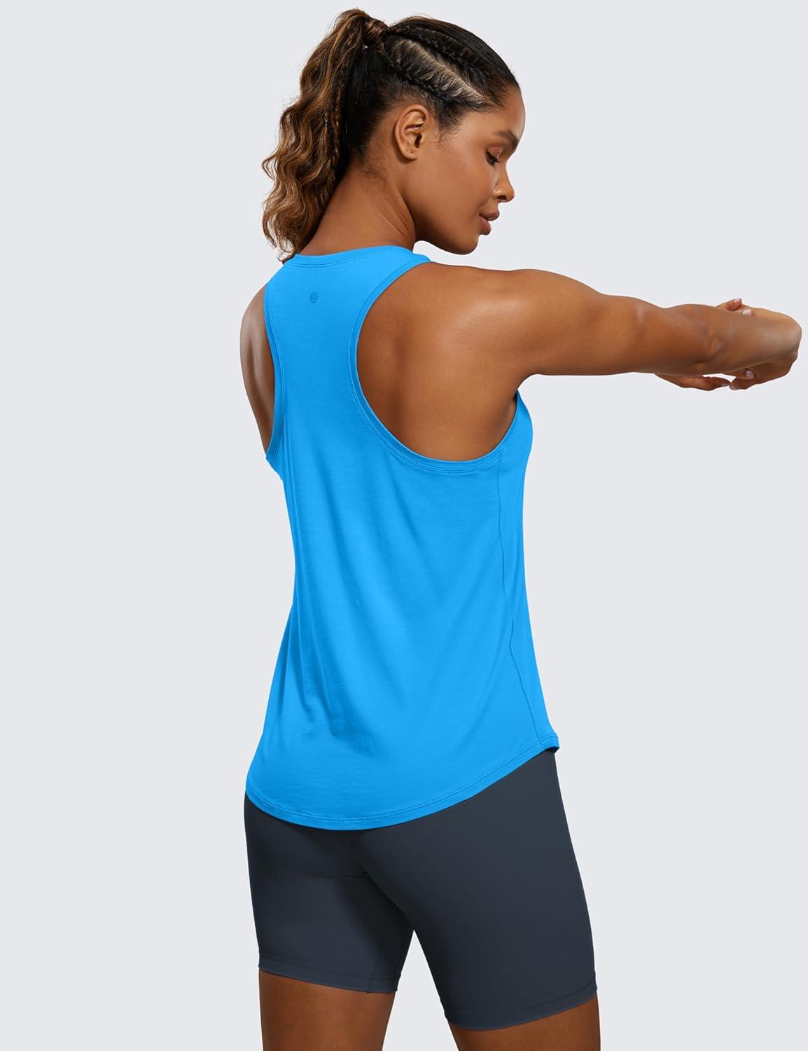imageCRZ YOGA Pima Cotton Racerback Tank Tops for Women Workout Athletic Casual Soft Scoop Neck Sleeveless ShirtsMadagascar Blue