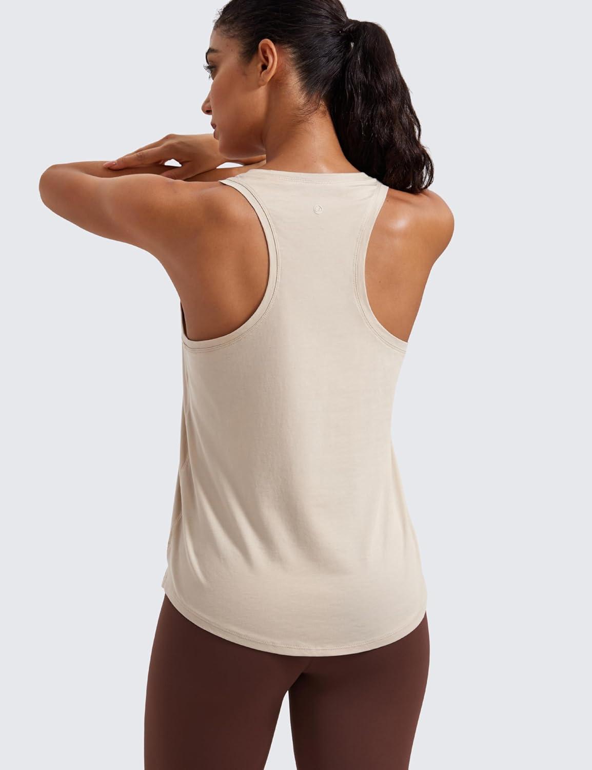 imageCRZ YOGA Pima Cotton Racerback Tank Tops for Women Workout Athletic Casual Soft Scoop Neck Sleeveless ShirtsMojave Tan